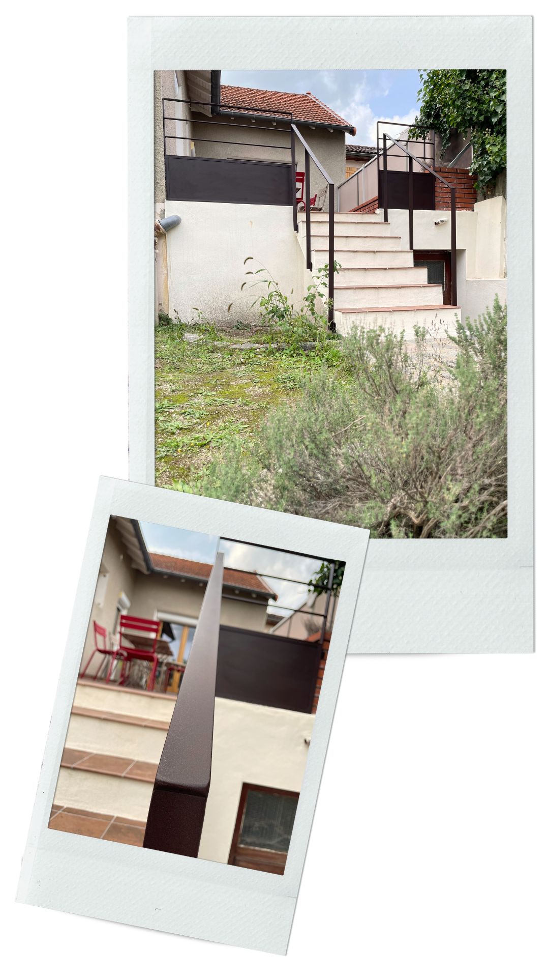 Vue d'ensemble du projet Tonka main courante et garde-corps terrasse et vue de détail sur la couleur