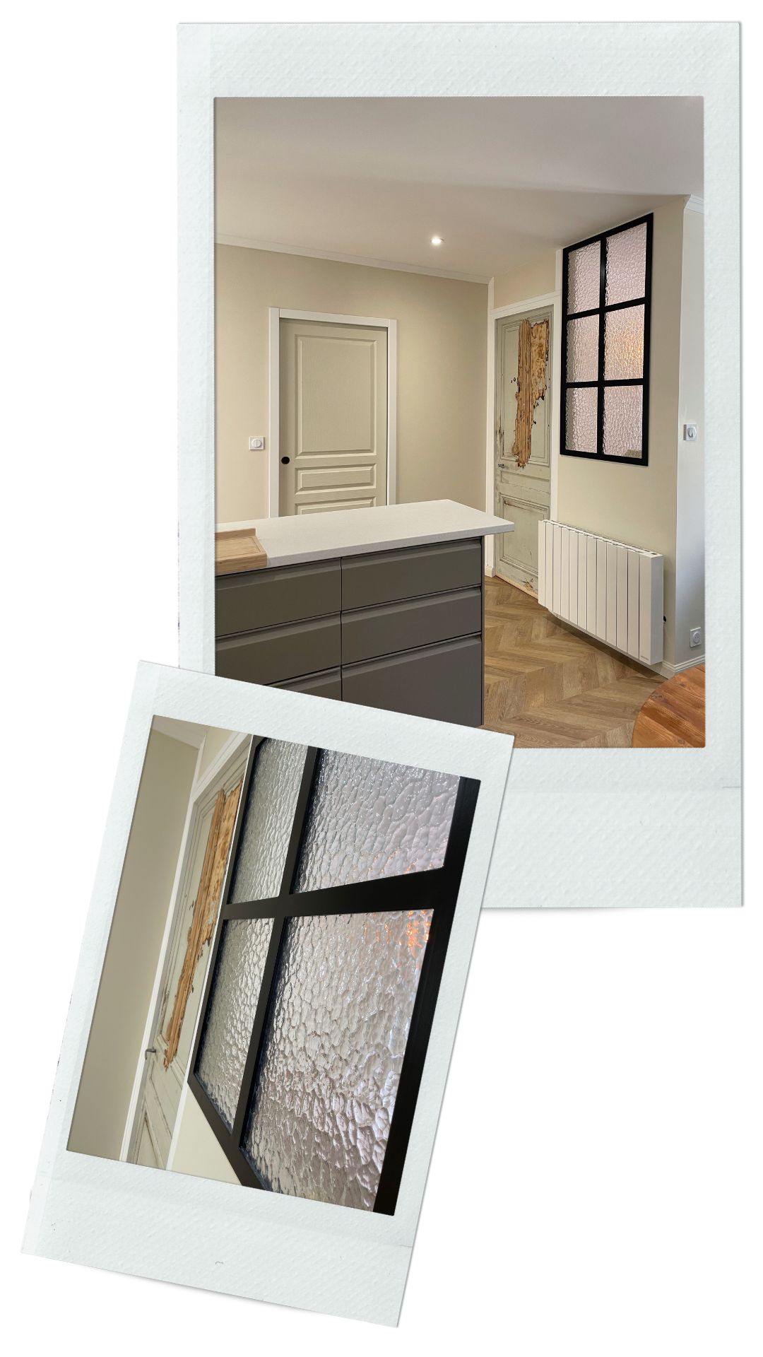 Verriere acier sur mesure vue de loin et détail vitrage martelé