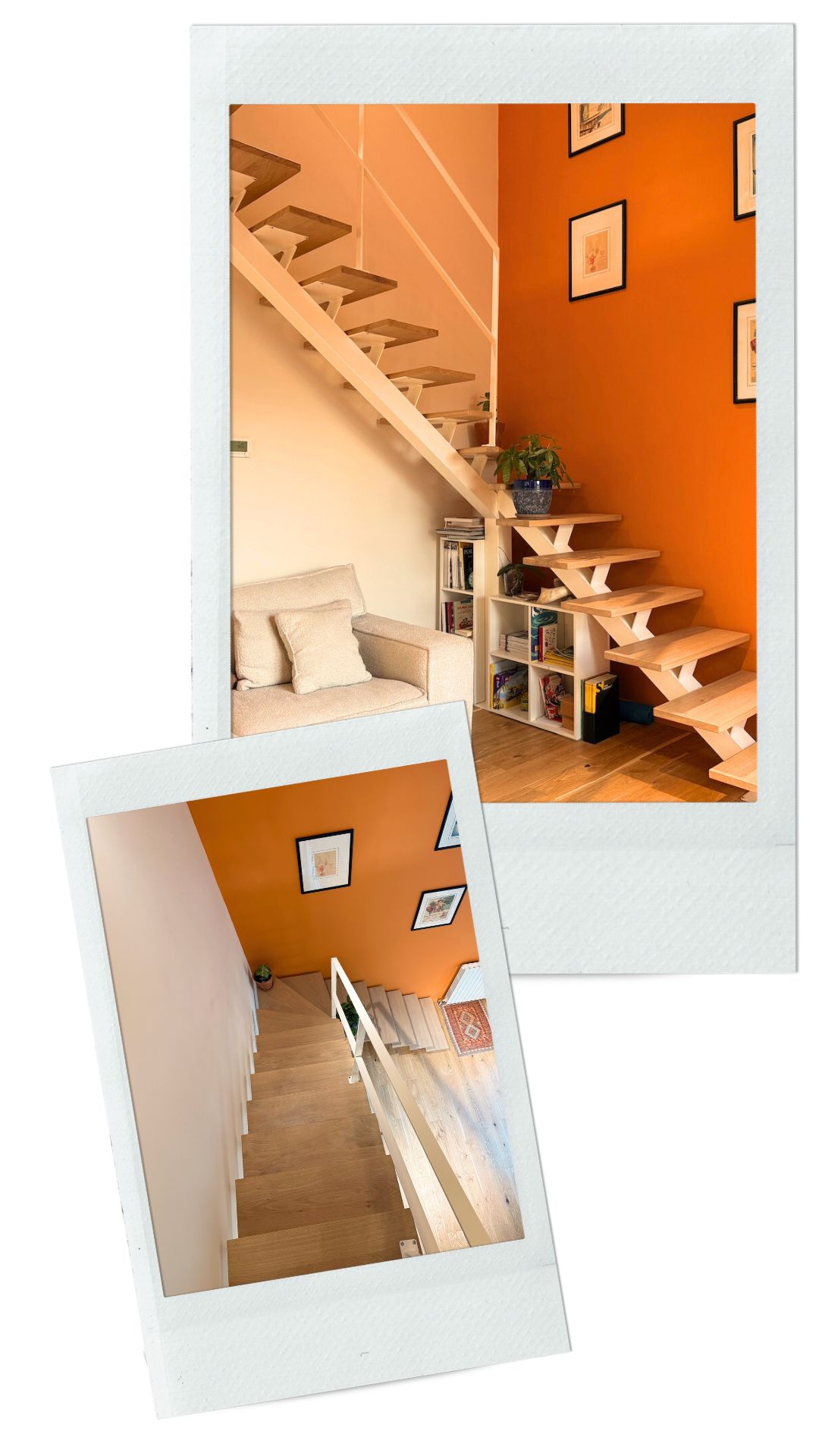 Escalier en métal vue entière du limon bas et vue du haut limon haut