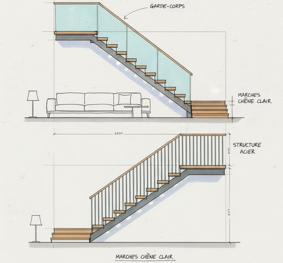Dessins d'escaliers métalliques